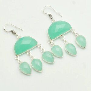 Chalcedony Gemstone Sterling Silver Handmade Drop Dangle Earrings